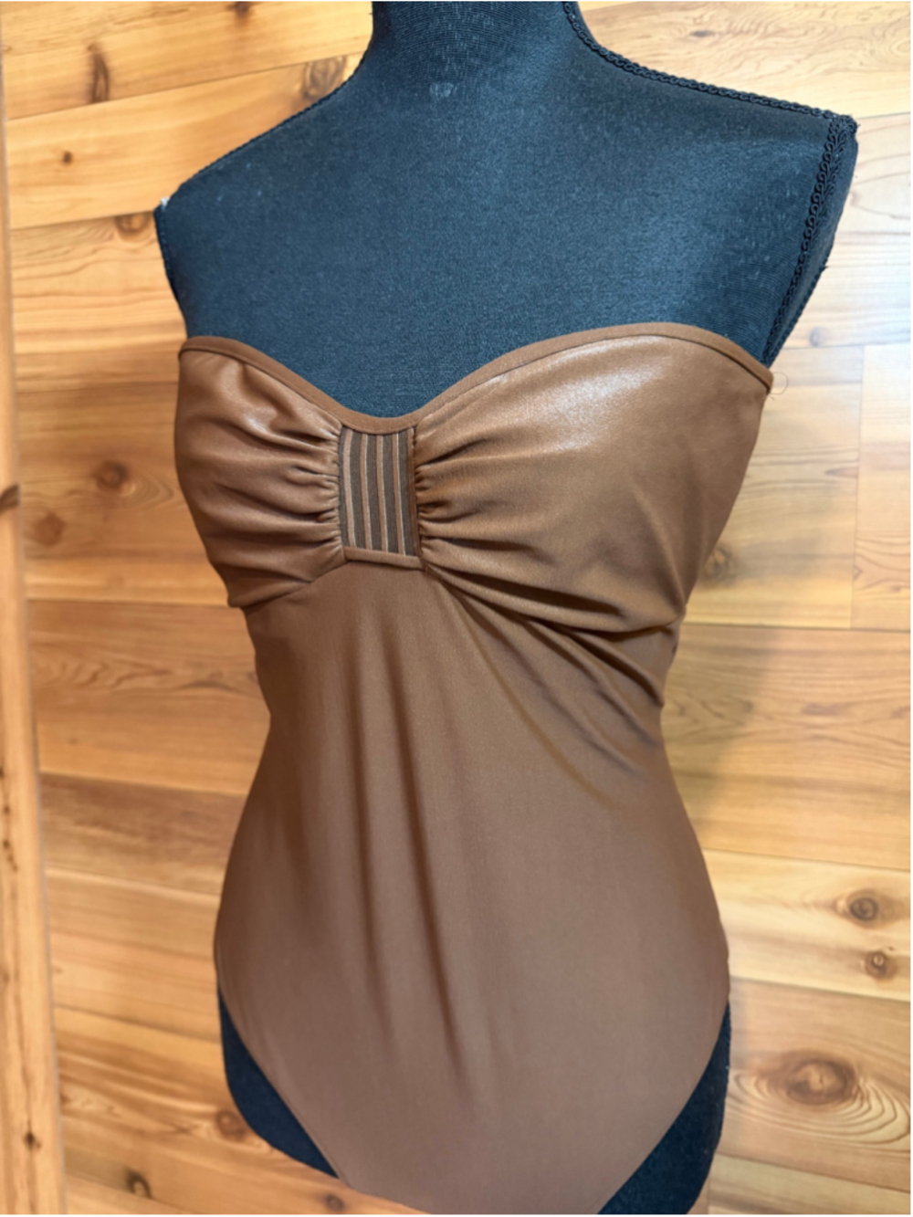 Valentino Sand metallic shimmer brown one piece strapless swimsuit women’s 10 - Picture 8 of 12